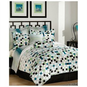 Pem America Pixel Screen 8 Piece King Comforter Set White Teal