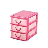 NEW Arrival Durable Plastic Mini Desktop Drawer Sundries Case Small Objects Cosmetics Storage Box Stackable Cube Organizer 2/3 Drawers (Three Layer:Pink)