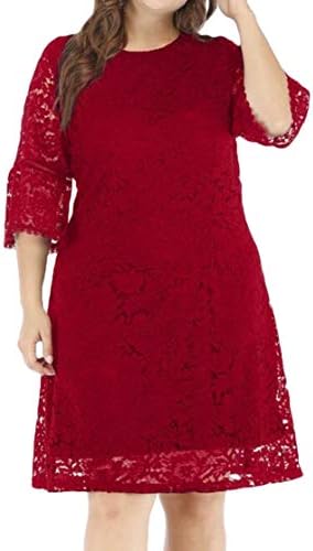 KLJR Women Large Size Cocktail Summer Lace Pure Color Loose Fit Dress