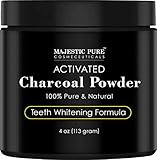 Majestic Pure Teeth Whitening Activated Charcoal Powder - Natural Teeth Whitener with Coconut Charcoal, 4 oz