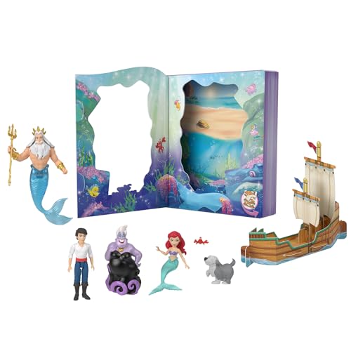 【Amazon.co.jp 限定】マテル ディズニープリンセス(Disney Princess) アリエル ストーリーブック ミニドール 4体 ミニフィギュア付 きせかえ人形・ハウス ままごと・ごっこ遊び 3歳から マルチ JBL32