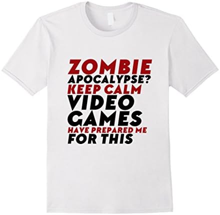 Men's Funny T-shirt for Gamer Zombie Apocalypse Video Games XL White