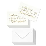 12-Pack Bridesmaid Cards - Bridesmaid Proposal Set for Weddings, Bridal Showers, Maid of Honor Invitations, White with Gold Lettering, 2 Designs - 4 x 6 inches