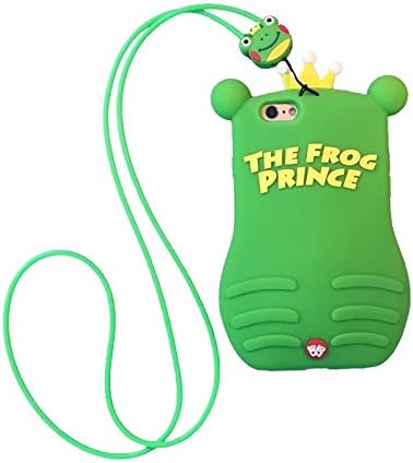 The Frog Prince Case with Strap for iPhone 6+ 6Plus 6s Plus Large 5.5" Soft Silicone Gel Rubber 3D Cartoon Shockproof Protective Cool Fun Bold Cute Fashion Gift Girls Teens Kids Boys (Green Frog)