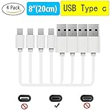 USB Type C Cable 8inch(20cm) Type A to C Reversible USB 2.0 Super Speed - Fast Data Sync & Charging Cord for USB Type C Phones & Tablets (Google Nexus, HTC10, LG G5, Nokia N1, OnePlus 2) 4pack (White)