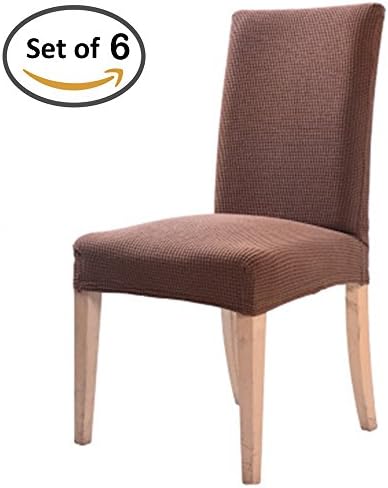 Scorpiuse Jacquard Stretch Dining Chair Covers Spandex Dining Room Chairs Slipcover Protector (Brown, Set of 6)