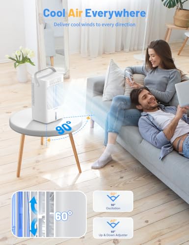 Climatiseur Mobile Portable,Refroidisseur D'air Silencieux 900 ml,4 en 1 Mini Climatisation USB Ventilateur,3 Vitesses de Ventilateur,2 Modes D'humidification Pour Personal,Maison,Bureau (Blanc)