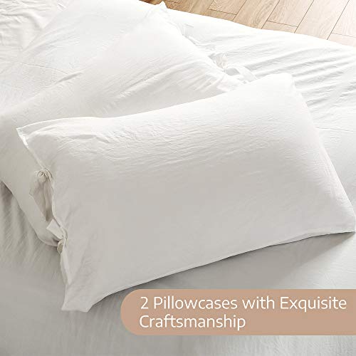 Duvet Cover Queen, 100% Washed Cotton, Linen Like Soft Breathable Durable Bedding Duvet Cover Set, 3-Pieces, Ultra Soft and Easy Care, Simple Style Home Bedding Set 2019 New（3-Piece, Queen, White） - Thumbnail 5