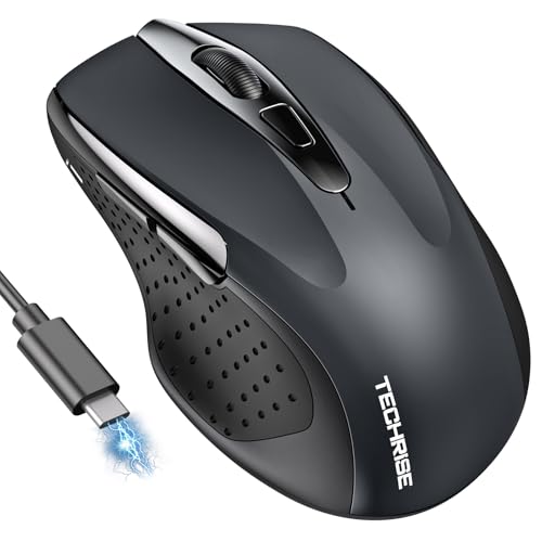 TechRise Bluetooth Mouse, 2.4G Mouse Wireless (BT 5.0/3.0 + 2.4G) 4800 DPI Rechargeable Ergonomic Mouse with USB-A Receiver, 6 Levels DPI Silent Wireless Mouse for Laptops, Computers, PC, Windows, Grey