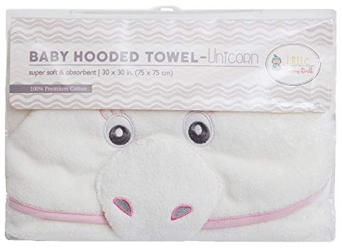 Hooded Baby Towel Pink Unicorn, Natural Cotton (Pink, Small) Soft and Absorbent Bath Towels with Hood for Babies, Toddlers, Perfect Baby Shower Gift for Girls by Little Tinkers World