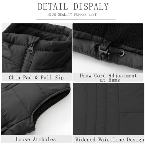 AKuVoL Men's Winter Puffer Vest Outerwear Thick Fleece-Lined Sleeveless Jacket with Zipper for Running Travel Work Black 2XL