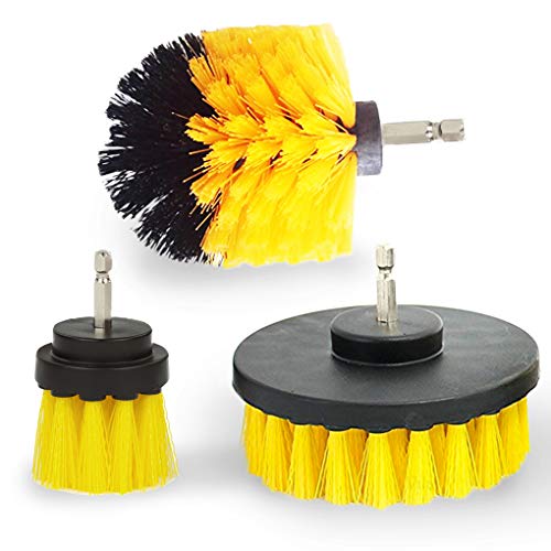 3-Pc Drill Brush Set - Power Scrubber - 2" & 4" Round, 3.5" Cone Shape - Ensures scratch-free Cleaning - Durable Synthetic Fiber - Great for Tubs, Shower Pans, Floor Tiles, Sinks, Glass Stove Tops