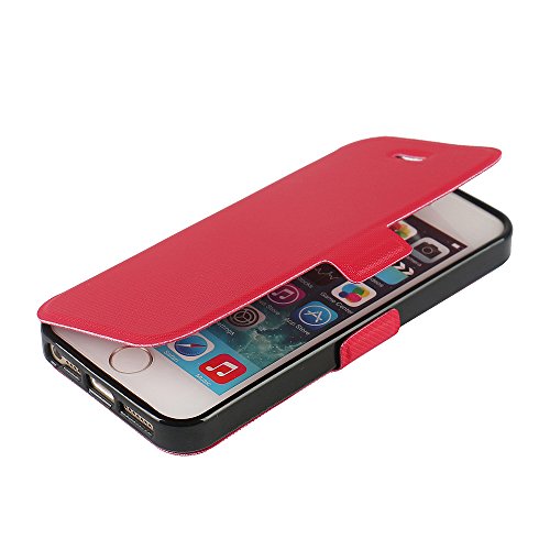iPhone 5s case, iPhone 5 case, iPhone SE case, MTRONX Magnetic Ultra Folio Flip Slim PU Leather Soft TPU Twill Case Cover with Stand for Apple iPhone 5s iPhone 5 iPhone SE - Red(MS-RD)