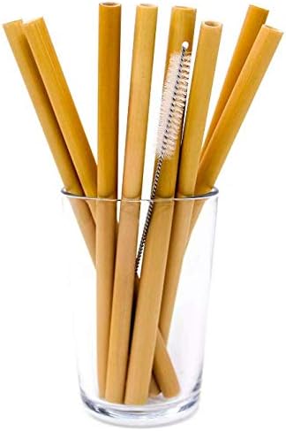 Aacara Natural Bamboo Reusable Straws Pack of 8 | Yellow 19cm Length | Eco Friendly, Sustainable, Organic, Biodegradable|With Straw Cleaner