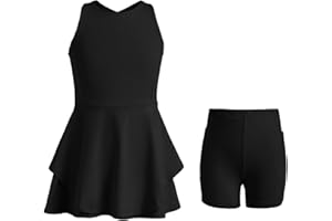 Handfrog Kids Girls Tennis Golf Dress Outfit Sleeveless Dress with Shorts Pockets 2 Piece Sport Athletic Sets