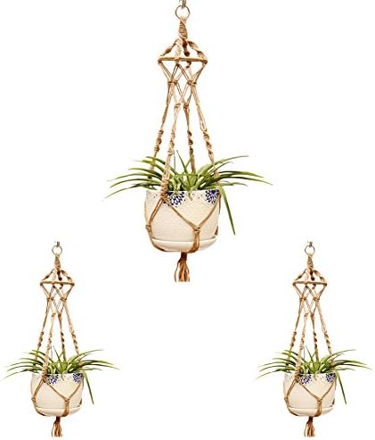 PTpodsm Garden Pot, Macrame Flower Plant Pot Knitting Hanging Net Holder Braided Hemp Rope Basket