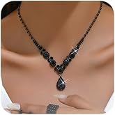 fxmimior 4Pcs Boho Fashion Prom Shinny Black Rhinestones Choker Necklace Earrings Bracelet Set Dainty Layered Sexy Body Chain Choker Necklace Luxury Black Halloween Christmas Necklace for Women