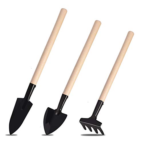 Mosuch Mini Garden Tools, Perfect 3 Piece Garden Set Stainless Steel Garden Tool Set Wood Handle Shovel Trowel