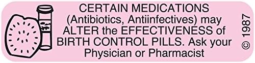 1-360 "Birth Control" Permanent Paper Label, 1 9/16" x 3/8", Pink, Pack of 1000