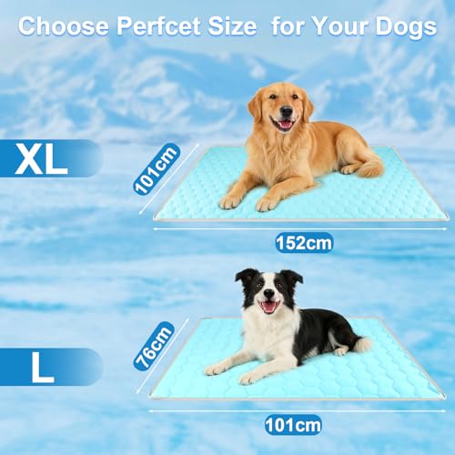 Vivifying Dog Cooling Mat, 101x76cm Waterproof Reversible Pet Cooling Blanket with Ice Silk & Velvet – Year-Round Comfort for Dogs and Cats (L, Blue&Grey)
