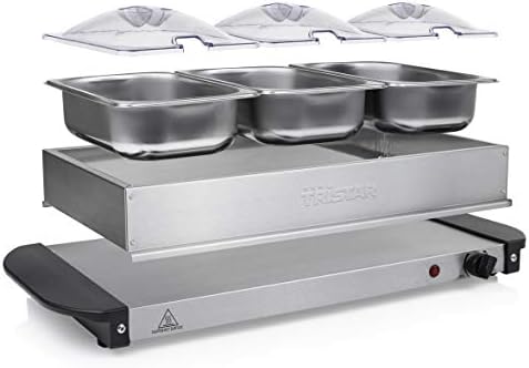 Tristar Chauffe-Plat BP-6283, Capacité 3 x 1,4L, Fonction Maintien au Chaud, Gris métal - Cuisine A Vivre Tristar Chauffe-Plat BP-6283, Capacité 3 x 1,4L, Fonction Maintien au Chaud, Gris métal