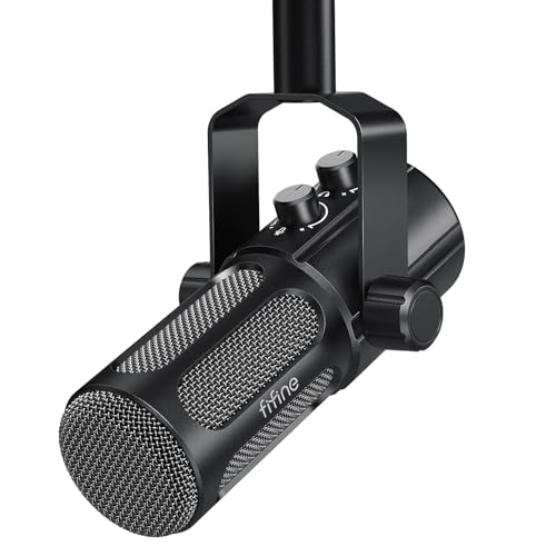 FIFINE USB/XLR Dynamic Microphone for Vocal, Podcasts, Streaming, Recording, Broadcasting, Studio Microphone with Mute Button, Headphone Jack for PC/XLR Mixer -TANK6