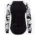 QIYUN.Z Women Camouflage Long Sleeve Cuff T-Shirt Casual Black Tops Blouses Tees