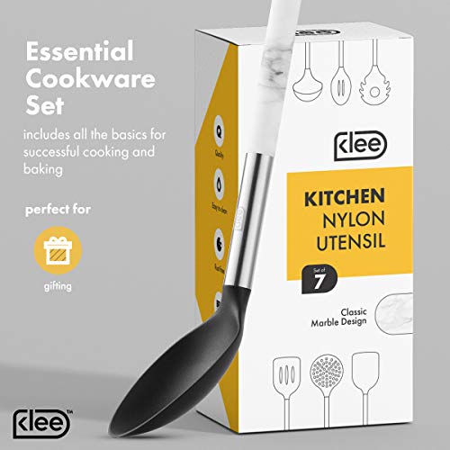 Klee 7-Piece Nonstick Nylon Kitchen Utensil Set, Marble and Black