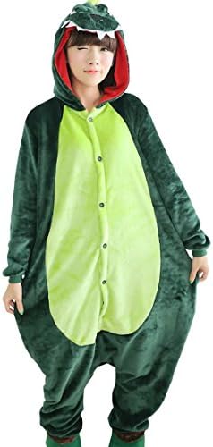 Tramii Women's Flannel Comfort Onesie Pajamas Loungewear - XL: 179 - 188cm (5.9' - 6.2') height, Green Dinosaur