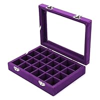 MeJell 24 Slot Velvet Glass Jewelry Box Organizer Rings Earrings Tray Display Storage Case