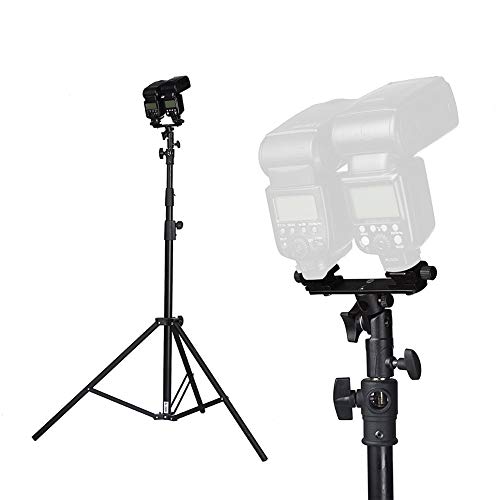 TEZONG Adjustable Dual Flash Bracket Hot Shoe Speedlight Stand Umbrella Socket Holder Light Stand Bracket Mount 1/4" to 3/8'' for Photo Studio Video DSLR Camera Canon Nikon Yongnuo Photography - Thumbnail 6