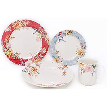 Tudor Royal Collection 16-Piece Premium Quality Porcelain Dinnerware Set, Service for 4 - CRIMSON,See 10 Designs Inside!