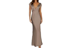 Halfisland Womens Summer Satin V Neck Cap Sleeve Backless Maxi Dress Elegant Twist Cut Out Midi Dresses Wedding Guest