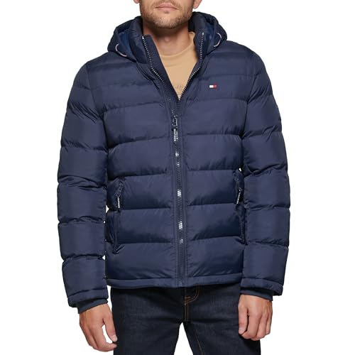 Tommy Hilfiger Men’s Hooded Puffer Jacket, Midnight, X-Large