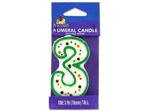 Creative Converting CANDLE-4562 Polka Dot 3 Numeral Candle, 3-Inch x 1.5-Inch