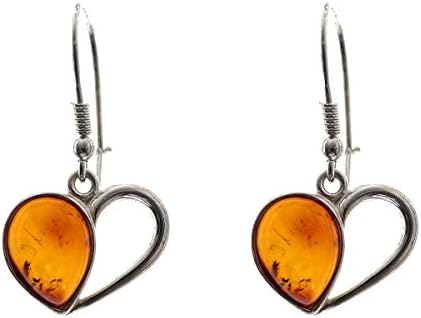 Sterling Silver 925 Cognac Heart Earrings Baltic Amber