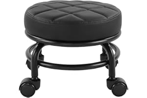 FURWOO Low Roller Seat PU Leather Rolling Stool Step Mechanic Stool on Wheels for Home Office Garage Shop Black