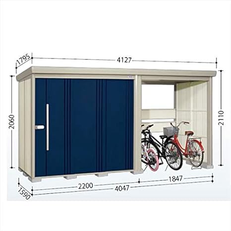 Amazon タクボ物置 Tp ストックマンプラスアルファ Tp Sz40r15 多雪型 結露減少屋根 駐輪スペース付 屋外用 物置 自転車収納 におすすめ ディープブルー 物置 倉庫