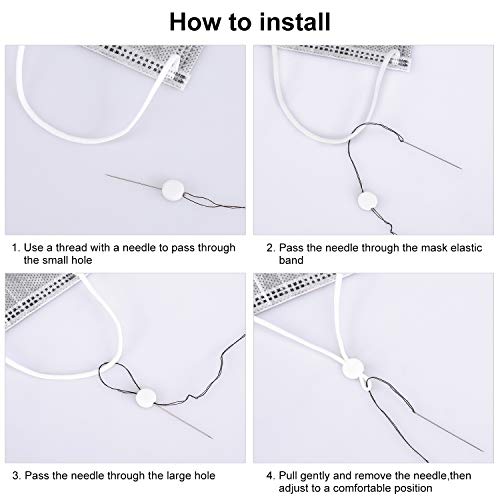 MOTOBA Adjustable Elastic Cord Lock Silicone Toggle Adjuster Non Slip Stopper for Drawstrings, Elastic Bands, Sewing (White,100pcs)