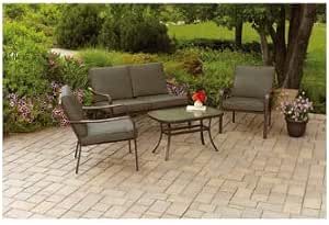 Amazon Com Mainstays Stanton Cushioned 4 Piece Patio Conversation Set Brown Seats 4 Garden Outdoor