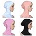 Ksweet 4pcs Lightweight Elastic Hijab Caps Full Cover Hijab Bonnet Islamic Scarf for Women Turban (Black+Plum+KQ+White)