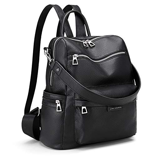 LING SHUIWEN Damen Rucksack Geldbörse Leder Cabrio Damen Rucksack Mehrzweck Design Leder Rucksack Große Reisetasche Damen Umhängetaschen Crossbody Umhängetasche Schwarz