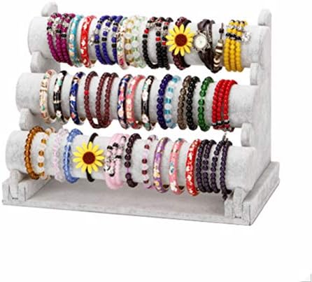 Grey Jewelry Bracelet Watch Display Stand Bar Necklace Watch Display Rack Holder Organizer Tower (Ice velvet 3 Tier)