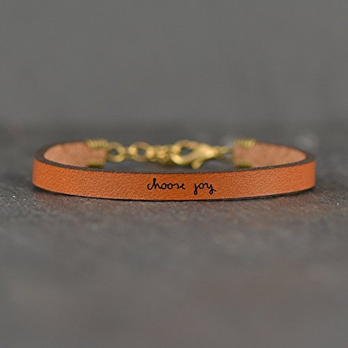 choose joy brown leather quote bracelet | by laurel denise