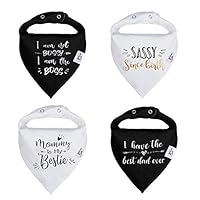 Baby Bandana Drool Bibs 4 Pack for Newborn - Black & White Baby Bibs with Inspiring Quote for Boys Girls Unisex - Best Baby Shower/Registry Gift by Bossy Sassy