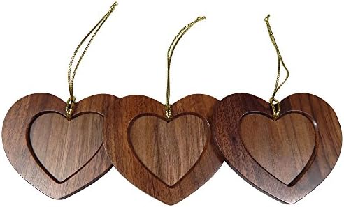 Embarcadero Walnut Wood Heart Photo Christmas Ornament, Pack of 3