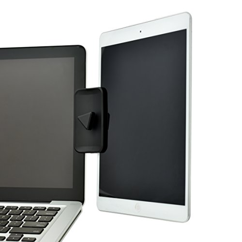DuoScreen iPad Monitor Mount with Upgraded Grip - Tablet Stand for Dual Monitor Functionality; Dock to Laptop or UltraBook, Travel Friendly Dual Display Bracket Connects Tablet/Smartphone (Black)