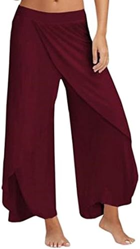 Cysincos Women's Casual High Slit Layered Wide Leg Flowy Cropped Palazzo Pants