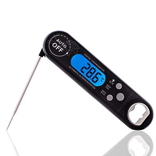 Skubayaki Meat Thermometer – Instant Read Digital Waterproof Food Thermometer For Best BBQ Grilling, Baking, Cooking Auto Rotate Large LCD Display Ideal For Left And Right-Hand Users Meat Chart Added