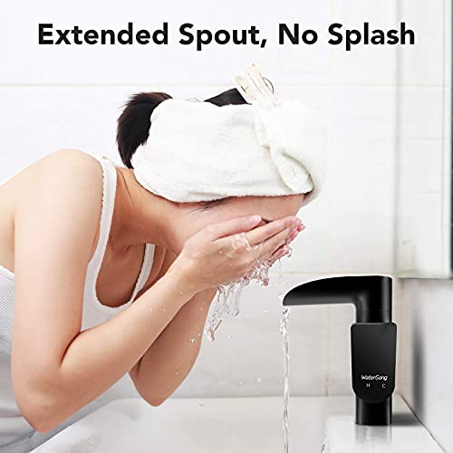 Black Bathroom Faucet - WaterSong Bathroom Sink Faucet, Waterfall Spout Faucet for Bathroom Sink, Matte Black Single Hole Bathroom Faucet, 360° Swivel Spout, RV Modern Bathroom Faucet, 100% Lead-Free